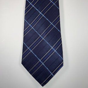Silk Giorgio Armani Tie - Navy, Light Blue & White Diagonal Plaid - EUC